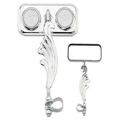 Chrome Rectangle Wing Bike Mirror Right with Clear Reflectors. Bike mirror, bicycle mirror, bike accessory, bicycle accessory.