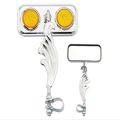 Chrome Rectangle Wing Bike Mirror Right with Amber Reflectors. Bike mirror, bicycle mirror, bike accessory, bicycle accessory.