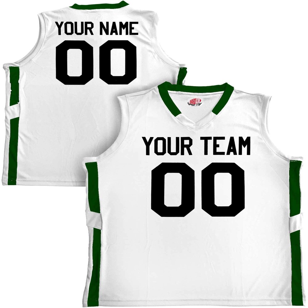 Custom Basketball Short Old School Style White and Forest Green Adult Large