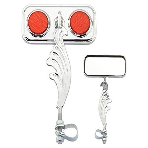 Chrome Rectangle Wing Bike Mirror Right with Red Reflectors. Bike mirror, bicycle mirror, bike accessory, bicycle accessory.
