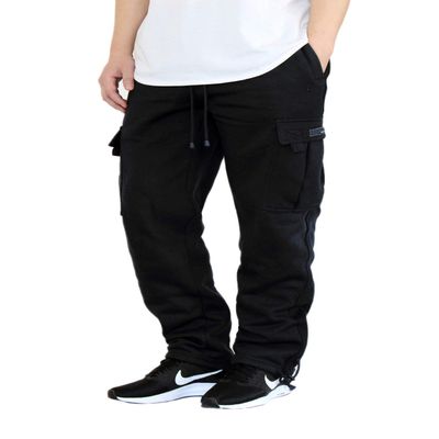 AIRNINE Men's Fleece Cargo Sweatpants Heavyweight M-5XL (Black, Large)