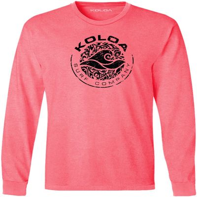 Joe's USA - Koloa Circle Wave Vintage Pigment Dyed Long Sleeve Tee, XX-Large - Neon Coral