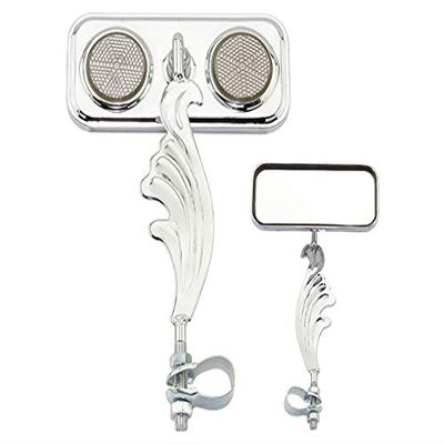 Chrome Rectangle Wing Bike Mirror Right with Black Reflectors. Bike mirror, bicycle mirror, bike accessory, bicycle accessory.