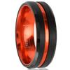 Awesome 6mm/8mm Brushed Satin Finish Black Tungsten Carbide Band Ring with Metallic Persimmon Orange Stripe & Matching Orange Anodized Aluminum Comfort Fit Inner Band. (tungsten (6mm), 5) view 1