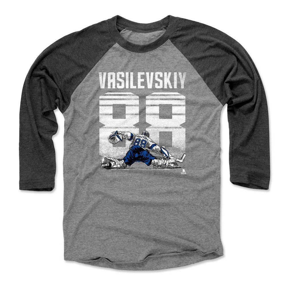 500 LEVEL Andrei Vasilevskiy 3/4 Sleeve T-Shirt (Baseball Tee, XXX-Large, Black/Heather Gray) - Andrei Vasilevskiy Retro W WHT