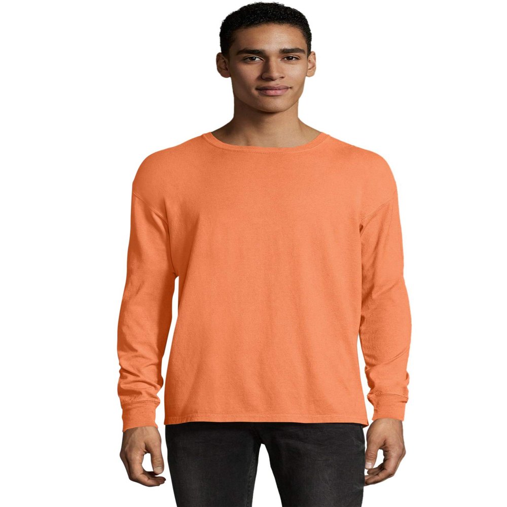 5.5 oz 100% Ringspun Cotton Garment-Dyed Long-Sleeve T-Shirt S HORIZON ORANGE