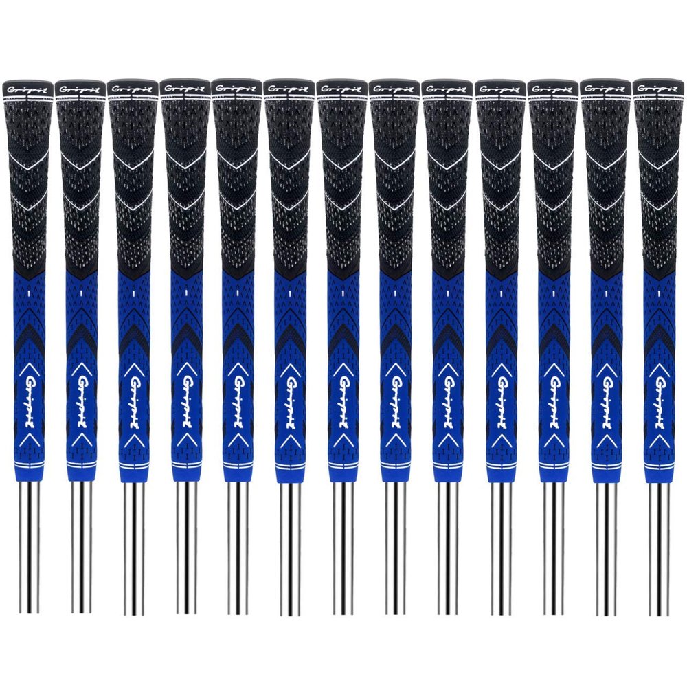 Gripit IV-Tech Multi-Compound Rubber Cord Golf Grip Set of 13 Soft Driver Iron Hybrid Re-Grip Non-Slip Cotton Thread Standard/Midsize (Blue, Standard Size)