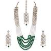Aheli Classy Faux Kundan Beaded Pearl Long Necklace with Maang Tikka Set Indian Ethnic Wedding Bridal Jewelry Gift for Women view 1