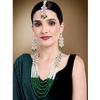 Aheli Classy Faux Kundan Beaded Pearl Long Necklace with Maang Tikka Set Indian Ethnic Wedding Bridal Jewelry Gift for Women view 2