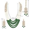 Aheli Classy Faux Kundan Beaded Pearl Long Necklace with Maang Tikka Set Indian Ethnic Wedding Bridal Jewelry Gift for Women view 3