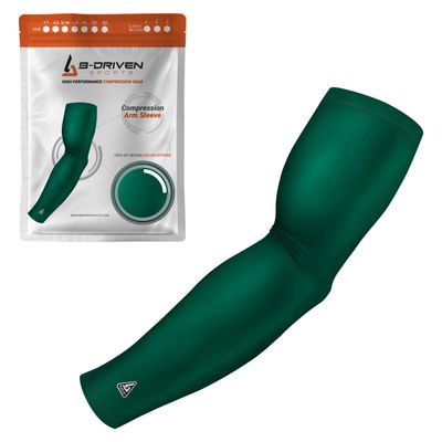 B-Driven Sports Pro-Fit Compression Arm Sleeve - Athletic Sports Support for Baseball, Basketball, Football, Softball, Running, Volleyball, Men, Women, Youth - GreenMLB XX-S (Youth L) (1pc)
