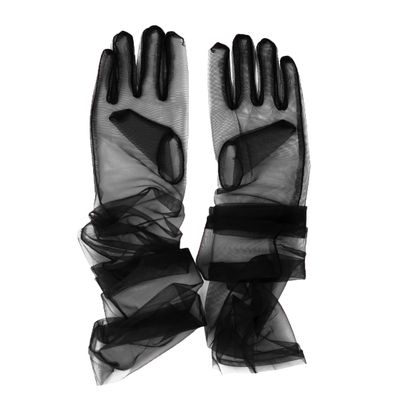 QRBTSCL Women's Wedding Bridal Mesh Tulle Gloves Long Opera Costume Party Glove 27" Elbow Length Sheer Gloves Black