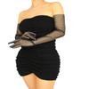 QRBTSCL Women's Wedding Bridal Mesh Tulle Gloves Long Opera Costume Party Glove 27" Elbow Length Sheer Gloves Black view 4