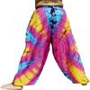 Full Funk Wide Breezy Leg Rayon Tie Dyed Elastic Waist Thin Summer Pants, Medium, Yellow Pink view 2