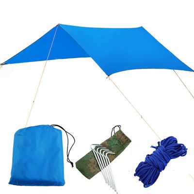 KOSSJAA Camping tarp with Poles Rain Fly Tent Tarp 3m x 3m Lightweight Camping Shelter Hiking Tent Tarpaulin (Blue, 300 cm x 300cm(118 x 118 inch))