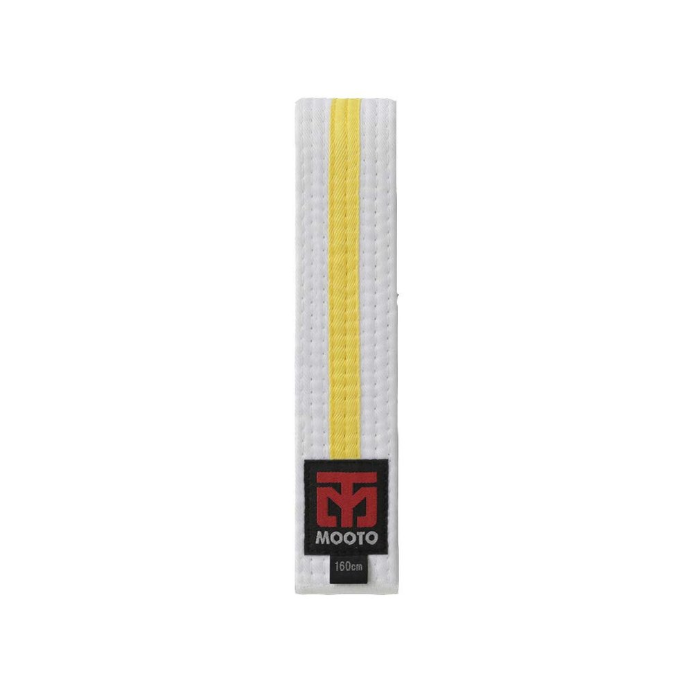 MOOTO Taekwondo Stripe Color Belt Single Warp(Width 4cm) TKD MMA Martial Arts Hapkido Karate (White(Yellow Stripe), 2. Length(180cm or 70.9 inch))