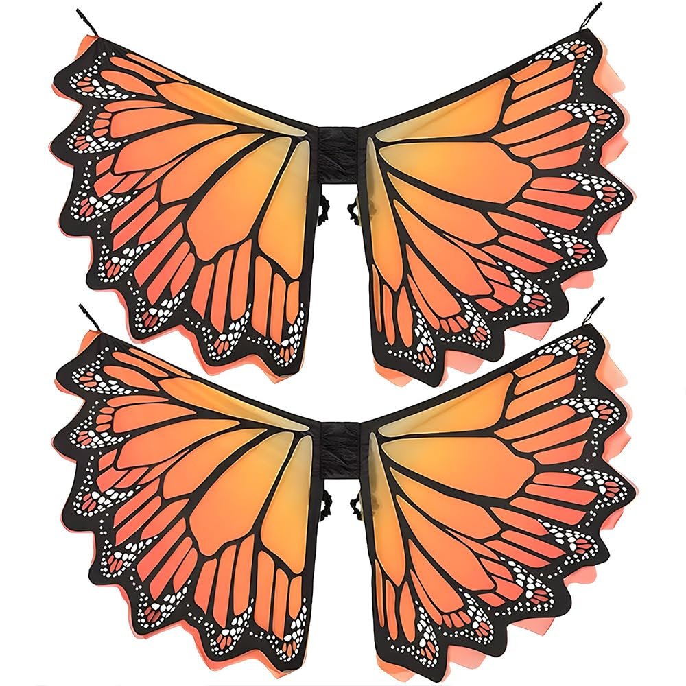 Orange Monarch Wings Accessory - 24.5" x 53" (Pack of 2) - Stunning, Premium Quality Costume, Perfect for Halloween, Cosplay, and Dance Performances