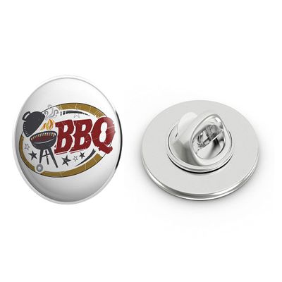 Cool Simple BBQ Barbecue Grill Cartoon Icon Round Metal 0.75" Lapel Pin Hat Shirt Pin Tie Tack Pinback