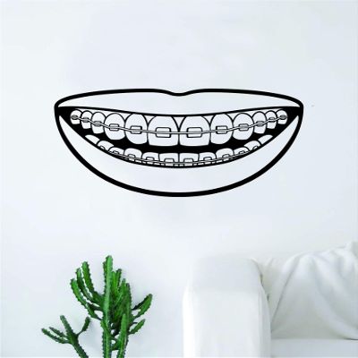Smile Braces Wall Decal Sticker Vinyl Art Bedroom Living Room Decor Decoration Teen Quote Inspirational Boy Girl Baby Dentist Orthodontics Orthopedic Teeth Tooth Health Brush Toothbrush Orthodontia
