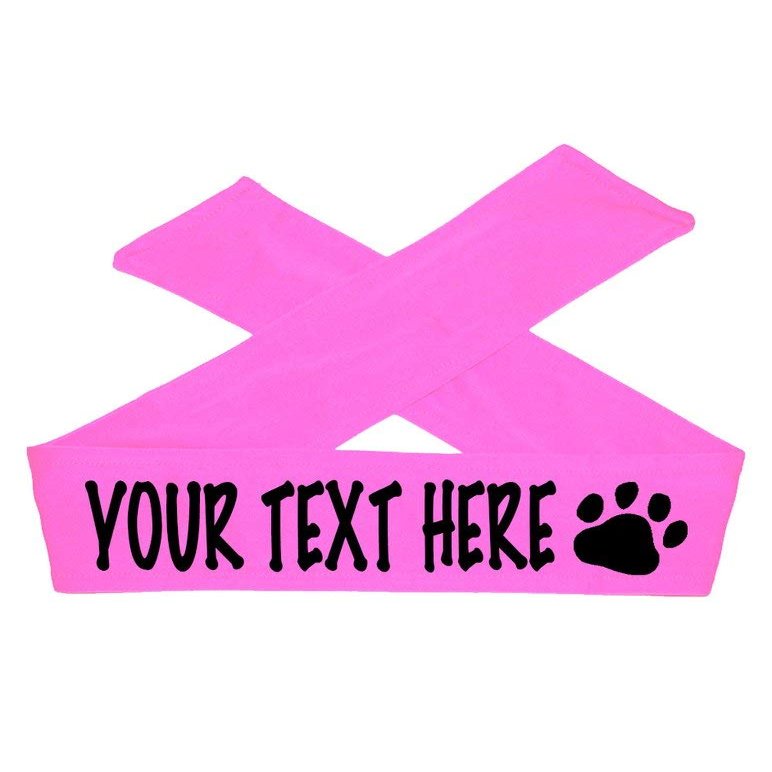 Violet Victoria Personalized Custom Paw Print Tie Headband - Flat Letters (Non Sparkle) - Neon Pink