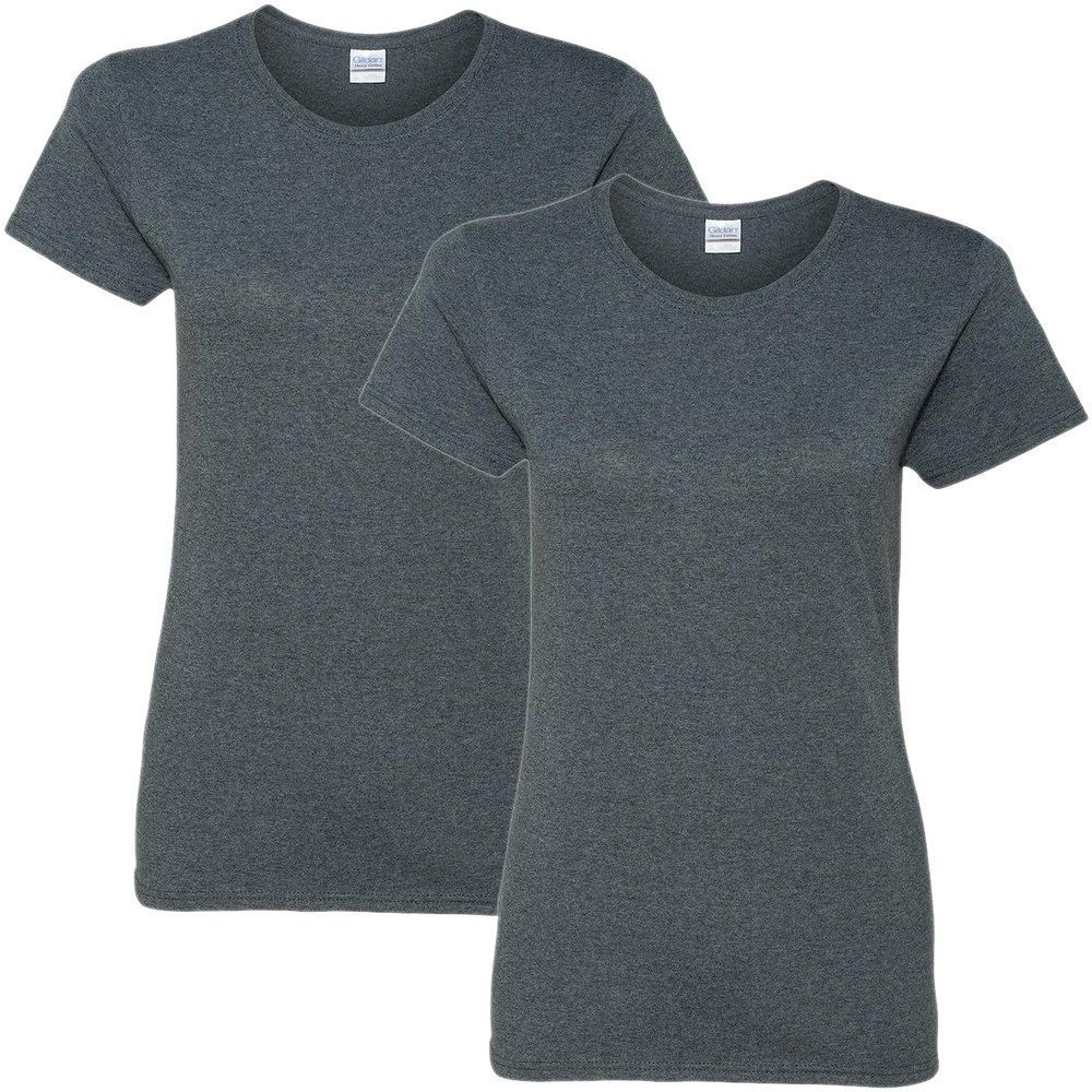 Gildan Women's Heavy Cotton Adult T-Shirt, 2-Pack Shirt, Dark Heather, X-Large