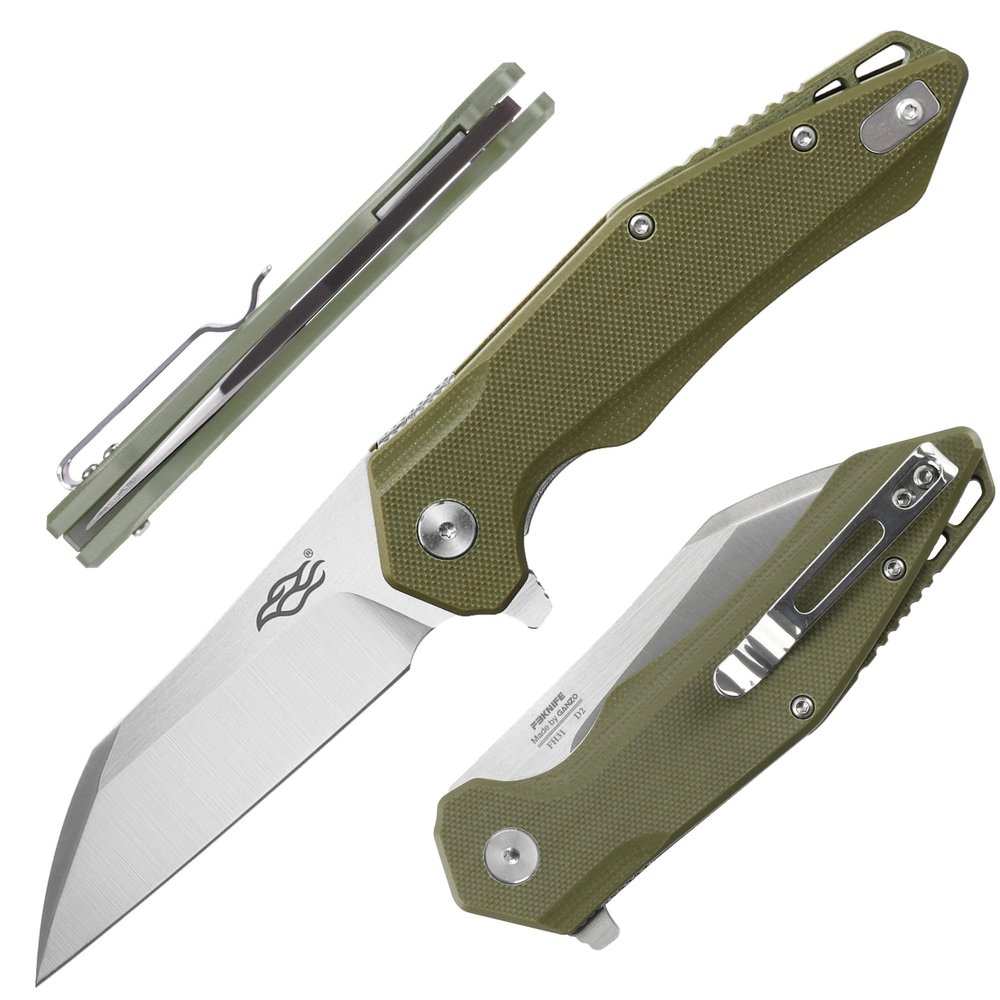 Firebird GANZO FH31 Folding Pocket Knife, 3.38" D2 Steel Blade Ergonomic G10 Handle with Clip Hunting Fishing Flipper Camping Outdoor EDC Knife (Green)