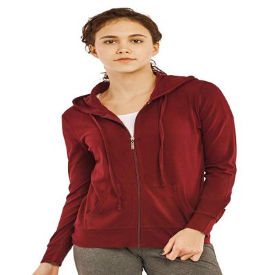 Women's Zip Up Cotton Light Hoodie Jacket (L, Burgundy)