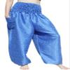 RaanPahMuang Textured Thai Silk Smock Waist MC Hammer Dance Pants with Pocket, Medium, Azure Blue view 1