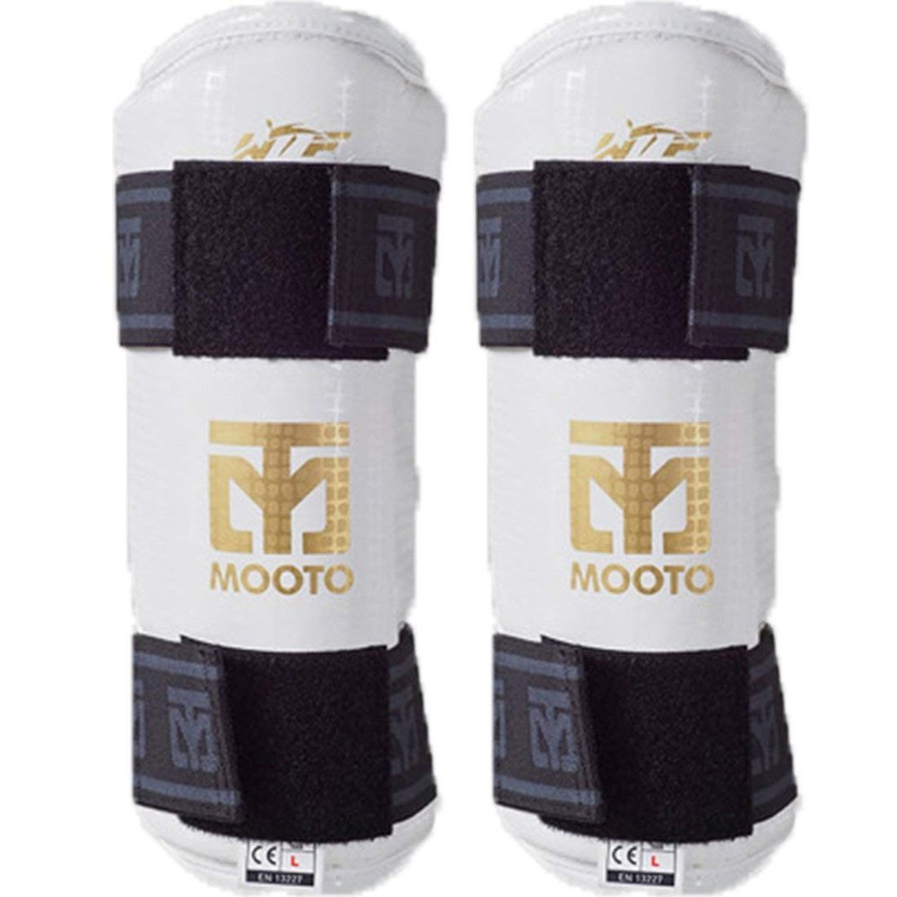 MOOTO Taekwondo Extera Forearm Protector Black/White WTF Approved TKD Martial Arts MMA Kick Boxing (1.White, 3.M(4.98-5.58ft or 152-170cm))