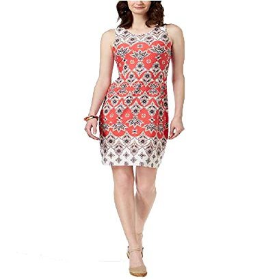 Charter CIub Petite Printed Sheath Dress Crushed Coral Combo PXL
