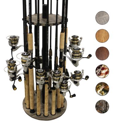 Rush Creek Creations | Round Fishing Rod Holder for 16 Freshwater Fishing Poles, Fishing Gear, and Fishing Accessories | Fishing Rod Rack with 16 Fishing Rod Clips for Garage Organization
