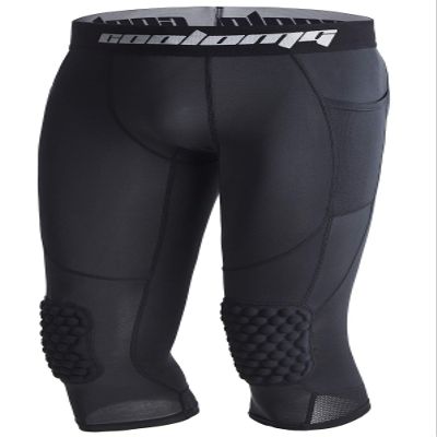 COOLOMG Basketball Pants with Knee Pads Kids 3/4 Compression Tights Black XS