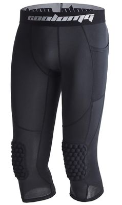 COOLOMG Basketball Pants with Knee Pads Kids 3/4 Compression Tights Black S