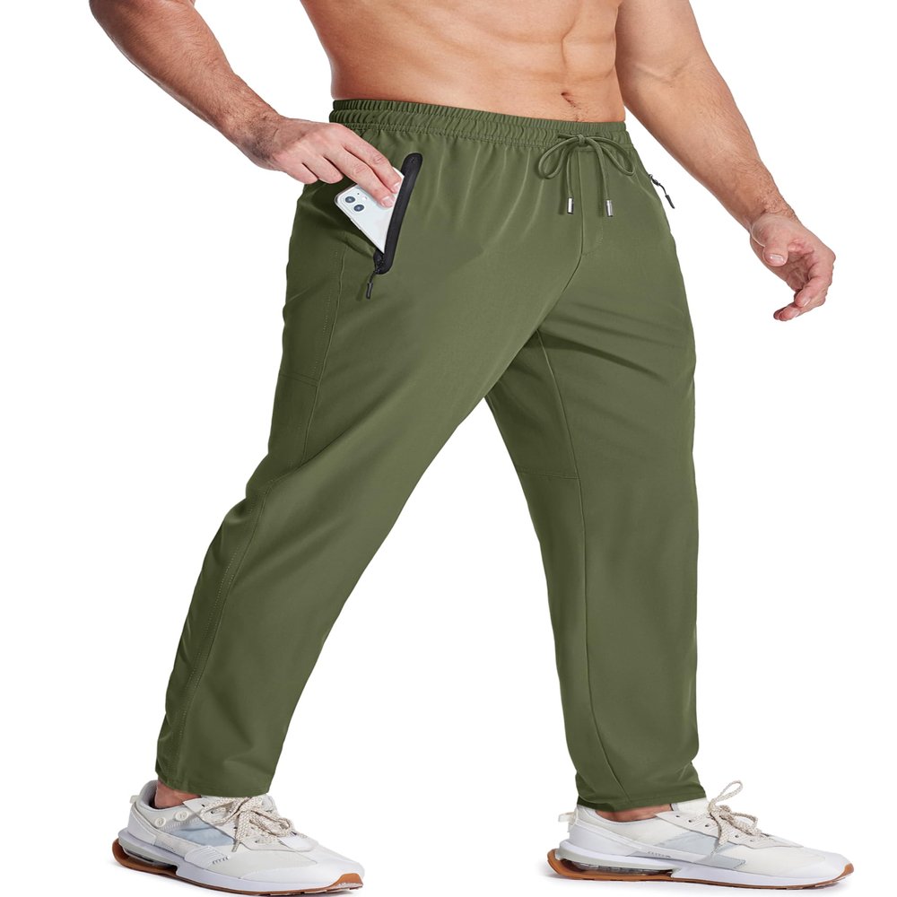 MAGCOMSEN Sweatpants for Men LightweightWorkout Quick Dry Water Repellent Hiking Pants Fishing Running Army Green 38