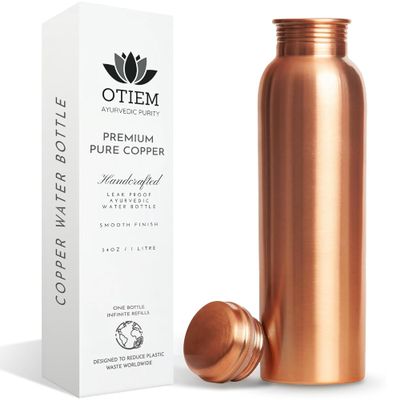 Otiem 100% Copper Water Bottle for Drinking Water, 34 Oz Smooth Finish  Stay Hydrated and Enjoy Ayurvedic Benefits  Leak-Proof, Temperature Retention, Eco-Friendly Design  Durable Copper Bottle