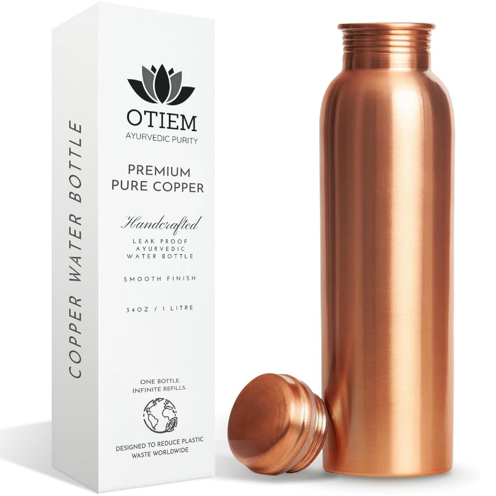 Otiem 100% Copper Water Bottle for Drinking Water, 34 Oz Smooth Finish  Stay Hydrated and Enjoy Ayurvedic Benefits  Leak-Proof, Temperature Retention, Eco-Friendly Design  Durable Copper Bottle