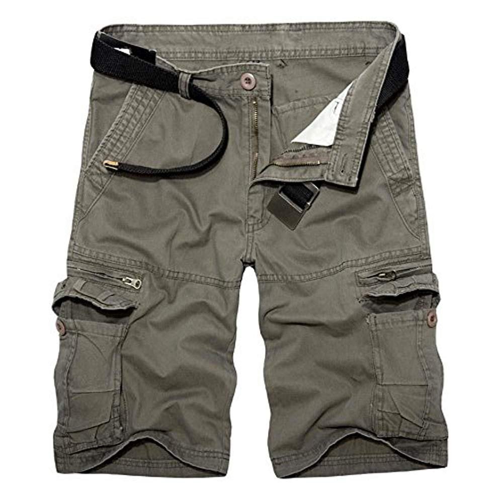AKARMY Men's Lightweight Multi Pocket Cotton Casual Cargo Shorts,Outdoor Twill Camo Shorts with Zipper Pockets(No Belt) 038 Light Gray