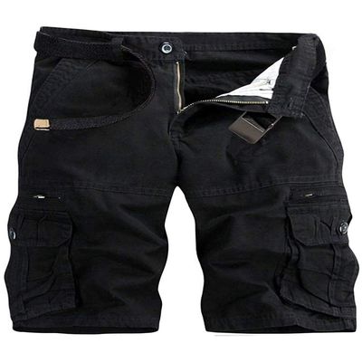 AKARMY Men's Lightweight Multi Pocket Cotton Casual Cargo Shorts,Outdoor Twill Camo Shorts with Zipper Pockets(No Belt) 038 Black