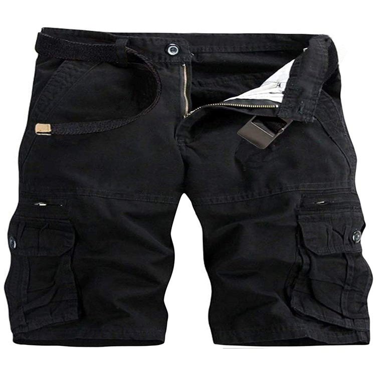 AKARMY Men's Lightweight Multi Pocket Cotton Casual Cargo Shorts,Outdoor Twill Camo Shorts with Zipper Pockets(No Belt) 038 Black