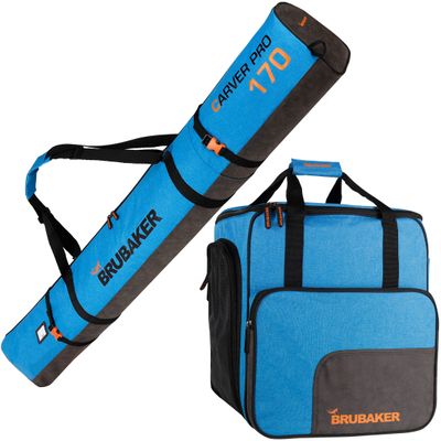 BRUBAKER Combo Set Carver Performance - Ski Bag and Ski Boot Bag for 1 Pair of Skis + Poles + Boots + Helmet - Blue Black - 66 7/8 Inches / 170 Cm