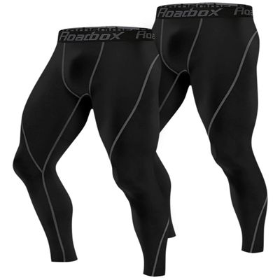 Roadbox 2 Pack Men's Compression Pants Cycling Tights Leggings Cooling Dry Underwear Bottoms Baselayer for Basketball Running