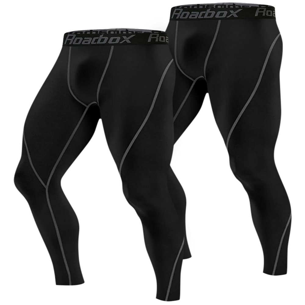 Roadbox 2 Pack Men's Compression Pants Cycling Tights Leggings Cooling Dry Underwear Bottoms Baselayer for Basketball Running