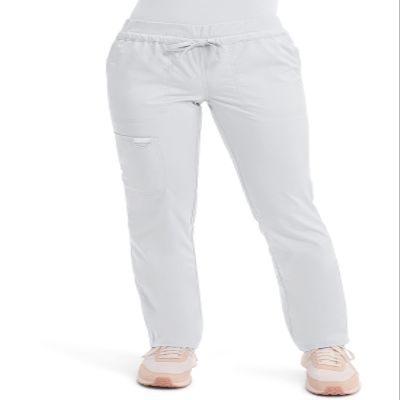 Cherokee Scrubs for Women Mid Rise Tapered Leg Drawstring Pant with 5 Pockets, Cargo Bottom with 2 Way Stretch Fabric - WW105P, XXS Petite, White