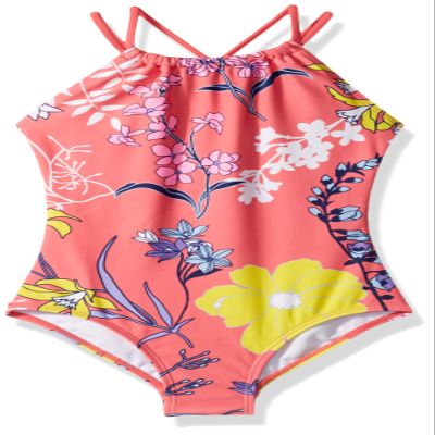 Kanu Surf Big Girls' Jasmine Beach Sport Halter One Piece Swimsuit, Paige Floral Coral, 14