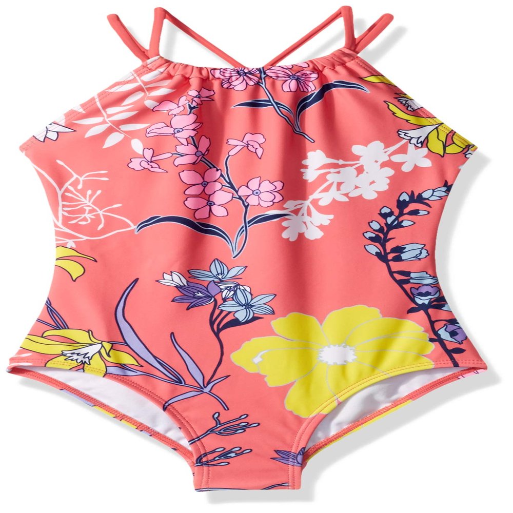 Kanu Surf Big Girls' Jasmine Beach Sport Halter One Piece Swimsuit, Paige Floral Coral, 14