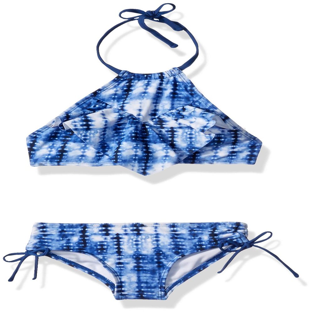 Kanu Surf Toddler Girl's Morgan Ruffle Halter Bikini 2-Piece Swimsuit, Pink, 2T, Willow Navy Tie-Dye, 4T