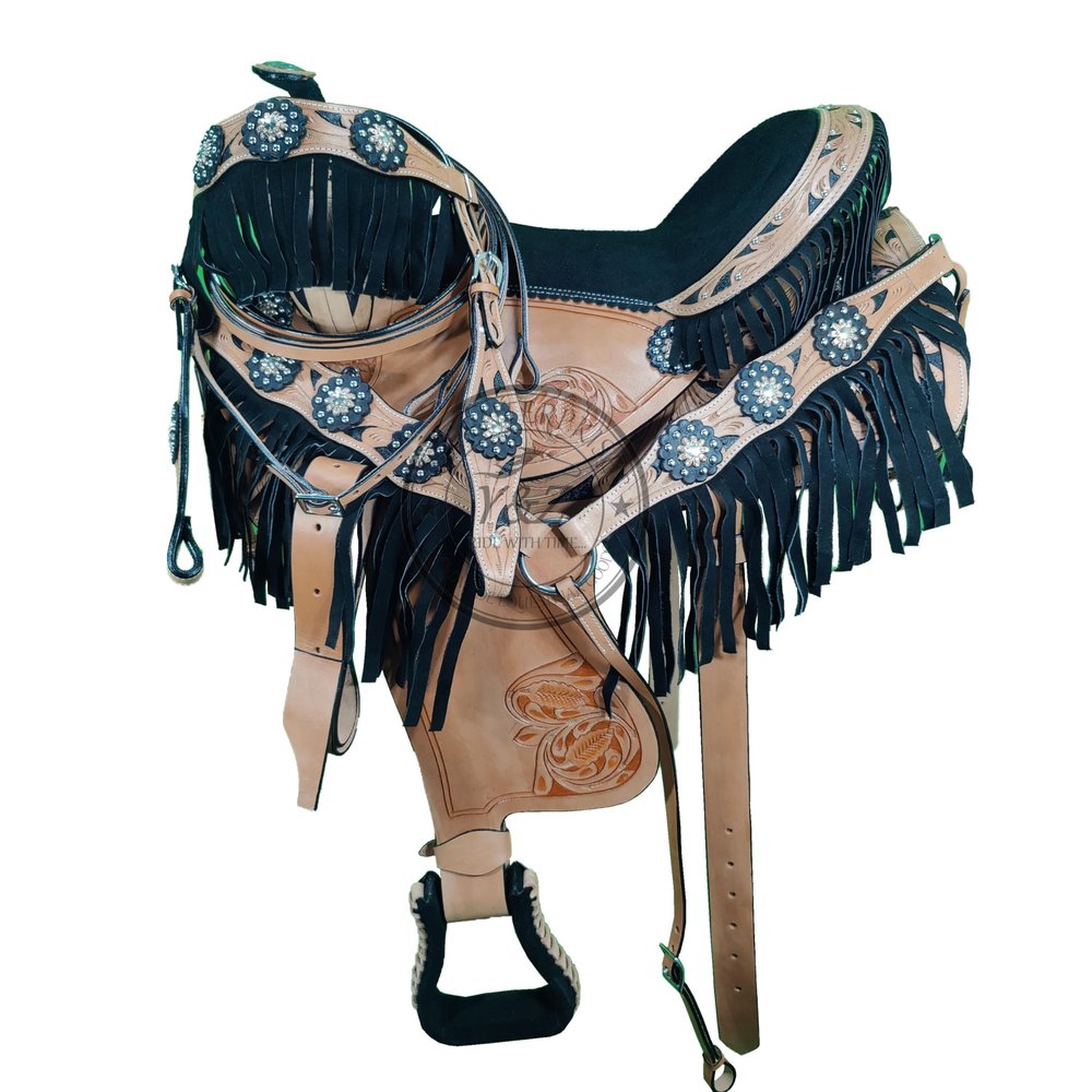 Y&Z Enterprises Premium Leather Western Barrel Racing Horse Saddle Tack Size 14" to 18" Inches Seat Available Get Matching Leather Headstall, Breast Collar, Reins (17 Inch Seat)