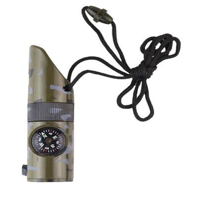 ADROIT 6 in 1 Survival Whistle | Compact Design 1" (2.5 cm) x 4" (10.2 cm) | LED, Compass, Thermometer & More | Camouflage | 35" (88.9 cm) Lanyard | Essential for Adventure & Safety