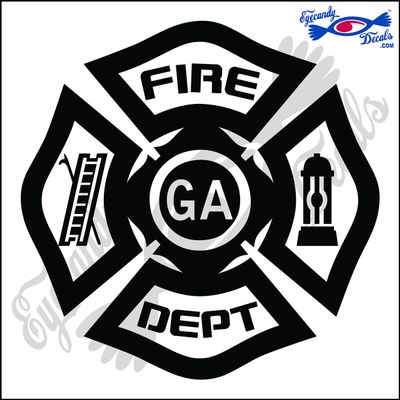 Eyecandy Decals Georgia FIRE Fighter Badge 6 INCH Decal Sticker Black
