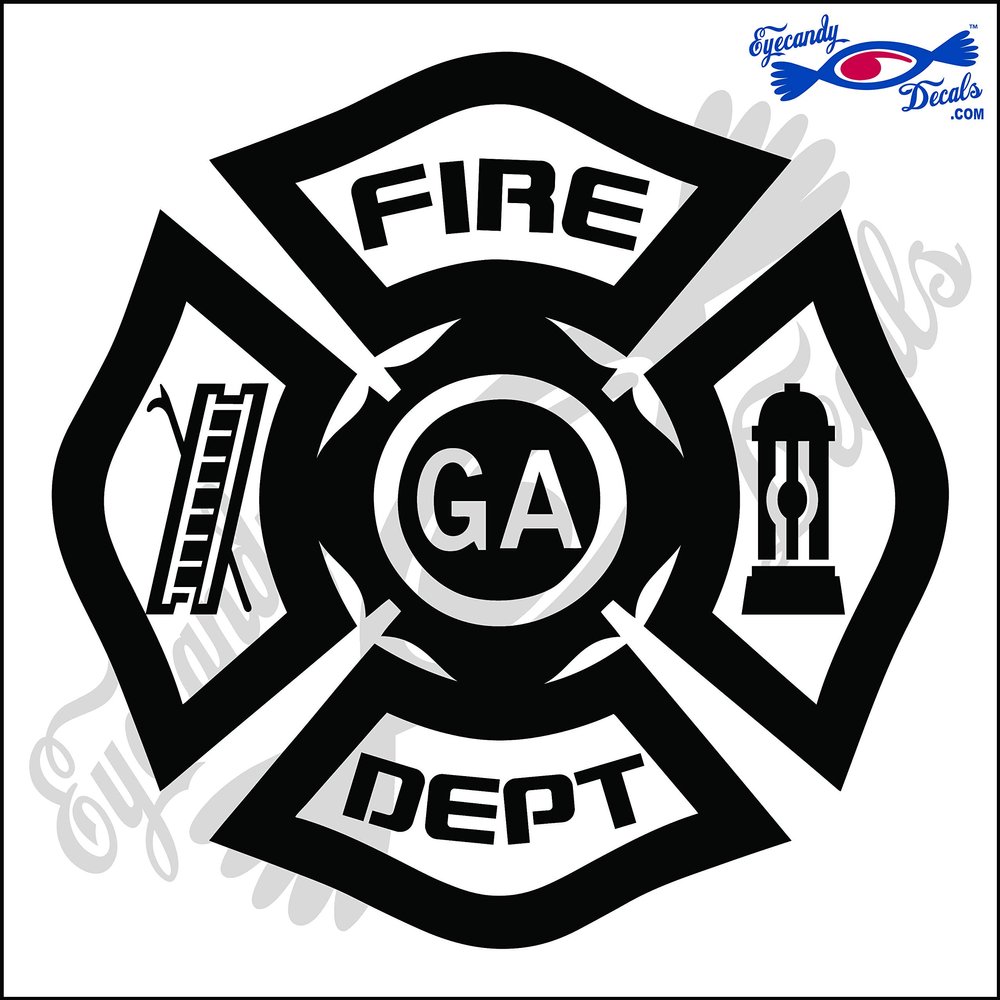 Eyecandy Decals Georgia FIRE Fighter Badge 6 INCH Decal Sticker Black
